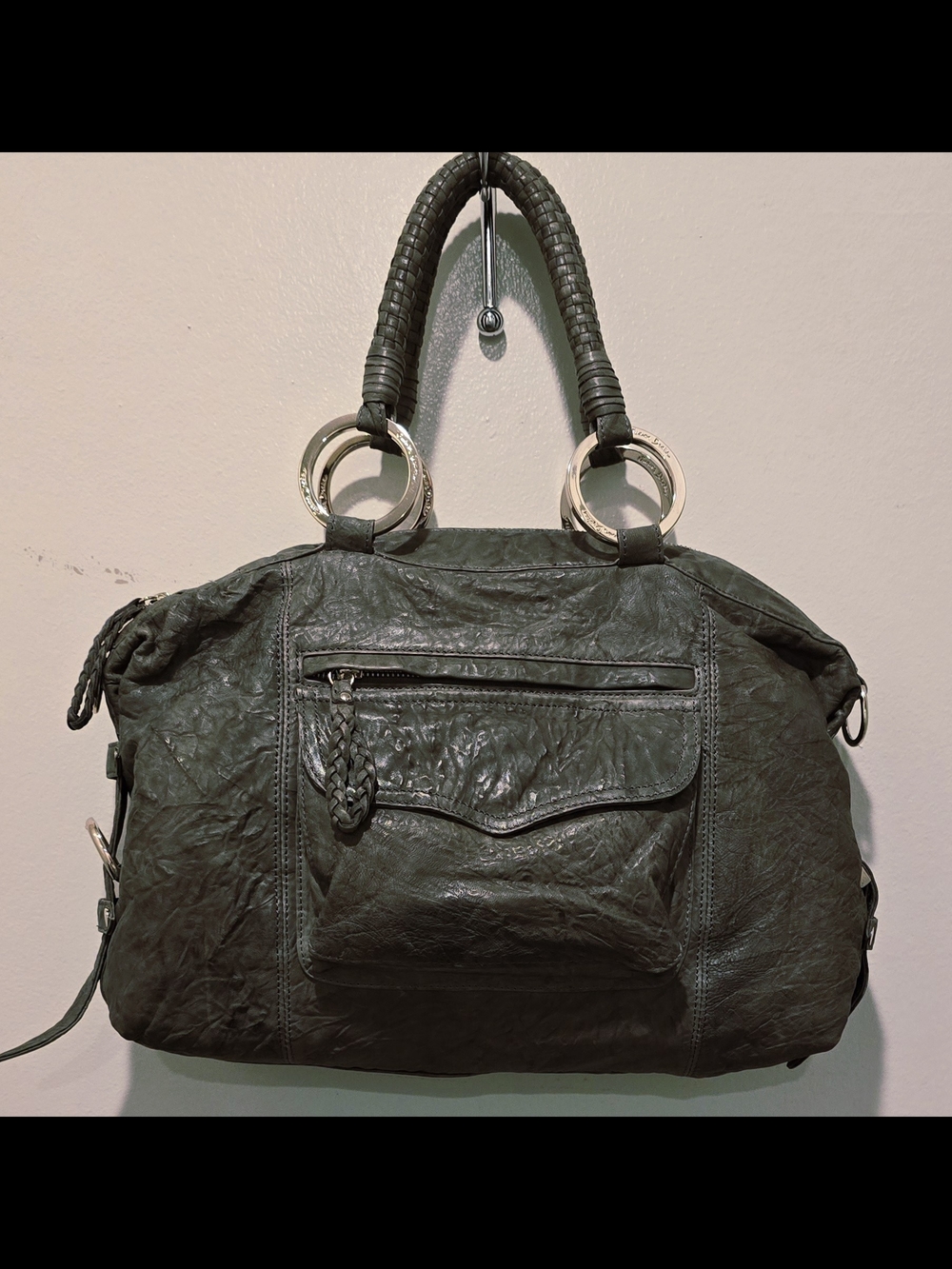 Junior Drake Dark Olive Shoulder Satchel with Braided Pull